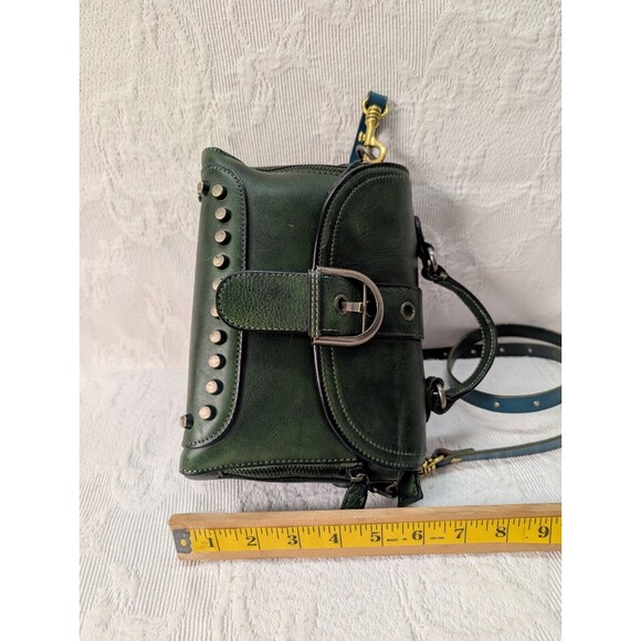 IVTG Green Studded Leather Satchel Purse Crossbody Vintage Silver Gold Handbag - Picture 11 of 13